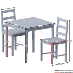 Lassic Vida Designs Yorkshire Grey Solid Pine 2 Seater Dining Set With 2 Chairs - thumbnail 2