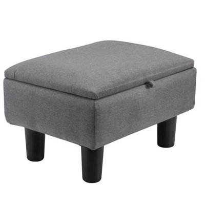 Dark Gray Storage Ottoman Footstool Linen Fabric - image 1