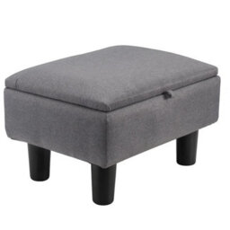 Dark Gray Storage Ottoman Footstool Linen Fabric - thumbnail 1