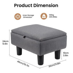 Dark Gray Storage Ottoman Footstool Linen Fabric - thumbnail 2