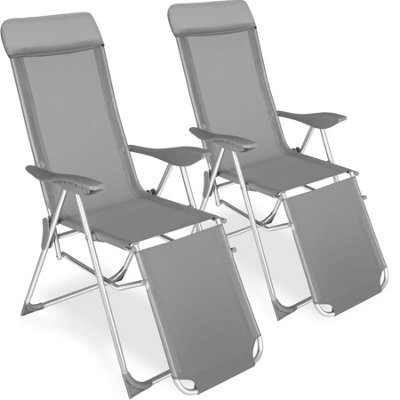 Tectake 2 Folding Aluminum Garden Chairs With Headrest And Footrest - Grey - 2 - image 1