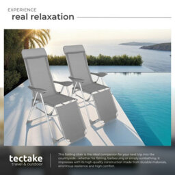 Tectake 2 Folding Aluminum Garden Chairs With Headrest And Footrest - Grey - 2 - thumbnail 4