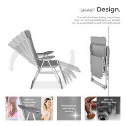 Tectake 2 Folding Aluminum Garden Chairs With Headrest And Footrest - Grey - 2 - thumbnail 3