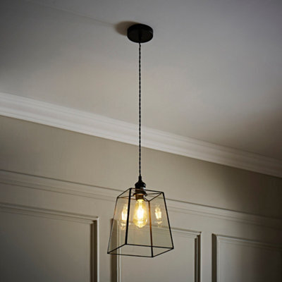 Valuelights Susie Glass Lantern Lamp Shade Matte Black Single Ceiling Pendant Light - image 1