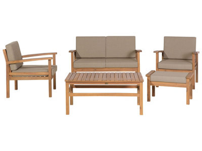 Wyld And Coco Everoak 4-Seater Garden Sofa Set Taupe Cushions Solid Acacia Wood With Table - image 1