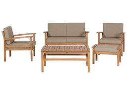 Wyld And Coco Everoak 4-Seater Garden Sofa Set Taupe Cushions Solid Acacia Wood With Table - thumbnail 1