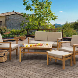 Wyld And Coco Everoak 4-Seater Garden Sofa Set Taupe Cushions Solid Acacia Wood With Table - thumbnail 2