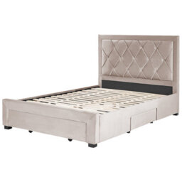 Beliani Bed With Storage Drawers Velvet Lievin 140 X 200 Cm (Eu Double) Beige - thumbnail 5
