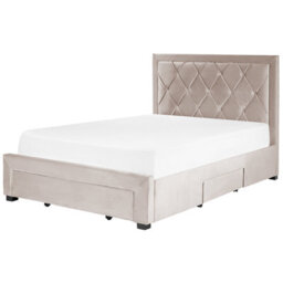 Beliani Bed With Storage Drawers Velvet Lievin 140 X 200 Cm (Eu Double) Beige - thumbnail 6
