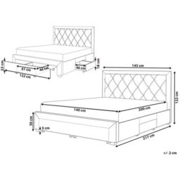 Beliani Bed With Storage Drawers Velvet Lievin 140 X 200 Cm (Eu Double) Beige - thumbnail 3