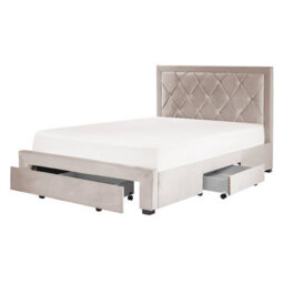 Beliani Bed With Storage Drawers Velvet Lievin 140 X 200 Cm (Eu Double) Beige - thumbnail 1