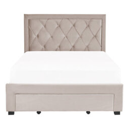 Beliani Bed With Storage Drawers Velvet Lievin 140 X 200 Cm (Eu Double) Beige - thumbnail 7
