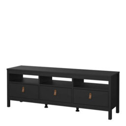 Wyld Haus Wildberry Matt Black Wooden Tv Unit With 3 Drawers And Leather Handles - thumbnail 5