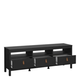 Wyld Haus Wildberry Matt Black Wooden Tv Unit With 3 Drawers And Leather Handles - thumbnail 6