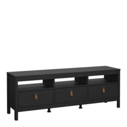 Wyld Haus Wildberry Matt Black Wooden Tv Unit With 3 Drawers And Leather Handles - thumbnail 3