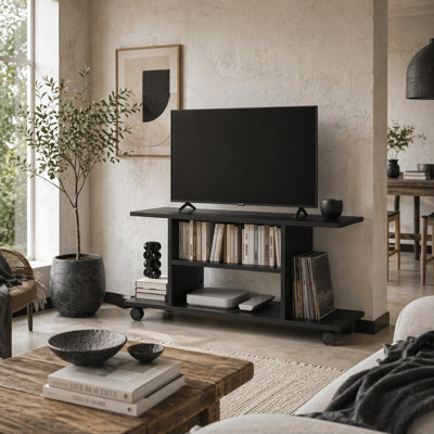 Wyld Haus Coro 80Cm Black Mobile Tv Stand With Open Shelves And Castor Wheels - image 1