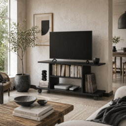 Wyld Haus Coro 80Cm Black Mobile Tv Stand With Open Shelves And Castor Wheels - thumbnail 1