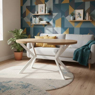 Peroni Scandinavian Extending Round Dining Table Golden Oak With White Legs - image 1