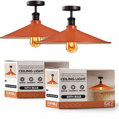 Pack Of 2 Modern Ceiling Light Fixture Industrial Metal Lampshade With E27 Base Semi Flush Mount Lamp For Kitchen With Bulb - image 1