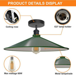 Pack Of 2 Modern Ceiling Light Fixture Industrial Metal Lampshade With E27 Base Semi Flush Mount Lamp For Kitchen With Bulb - thumbnail 4