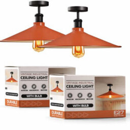 Pack Of 2 Modern Ceiling Light Fixture Industrial Metal Lampshade With E27 Base Semi Flush Mount Lamp For Kitchen With Bulb - thumbnail 1