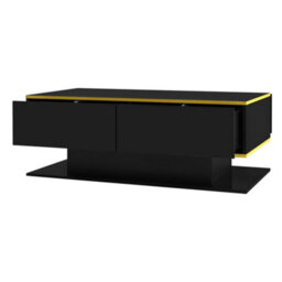 Btm High Gloss Led Coffee Table 100Cm, Gold Accents, 3 Drawers, Usb Led Light Strip - thumbnail 6
