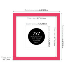 "7X7"" Bright Pink Picture Frame - 7X7"" Square Frame With 5X5"" Mount For 7X7""/5X5"" Pictures Art Deco Style Room Decor, 1 Pack" - thumbnail 2