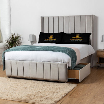 UKBEDFURNITURE Arizona Silver Plush Wingback Divan Bed With 2 Foot End Drawers & 54 Inch Headboard - image 1