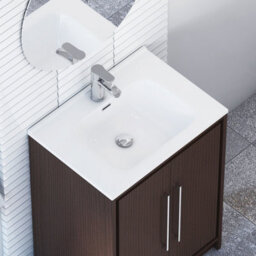 Royal Bathrooms Livora 600mm Walnut Woodgrain Floor Standing Bathroom Vanity Unit 2 Door Storage Cabinet With Ceramic Basin - thumbnail 5