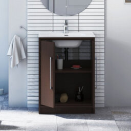 Royal Bathrooms Livora 600mm Walnut Woodgrain Floor Standing Bathroom Vanity Unit 2 Door Storage Cabinet With Ceramic Basin - thumbnail 4