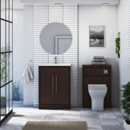 Royal Bathrooms Livora 600mm Walnut Woodgrain Floor Standing Bathroom Vanity Unit 2 Door Storage Cabinet With Ceramic Basin - thumbnail 3