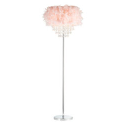 Happy Homewares Modern Chandelier Style Pink Feather Floor Lamp With Waterfall Acrylic Droplets - thumbnail 2