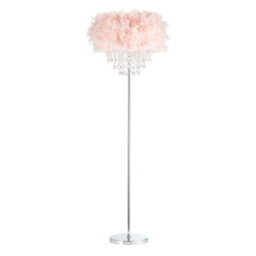 Happy Homewares Modern Chandelier Style Pink Feather Floor Lamp With Waterfall Acrylic Droplets
