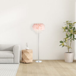 Happy Homewares Modern Chandelier Style Pink Feather Floor Lamp With Waterfall Acrylic Droplets - thumbnail 5