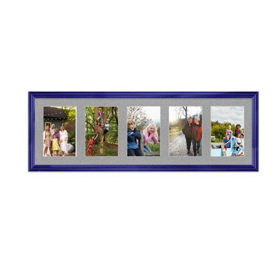 AK Frames 26X8 Purple Classic Multi Photo Frame With Silver Mount - Holds 5 Apertures (5X) 6X4 Photos - image 1