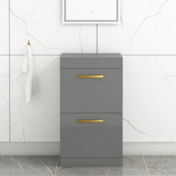 Royal Bathrooms Turin 500mm Indigo Grey Gloss Floor Standing Worktop Vanity Unit - 2 Drawer With Brushed Brass Handle - thumbnail 1