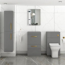 Royal Bathrooms Turin 500mm Indigo Grey Gloss Floor Standing Worktop Vanity Unit - 2 Drawer With Brushed Brass Handle - thumbnail 2