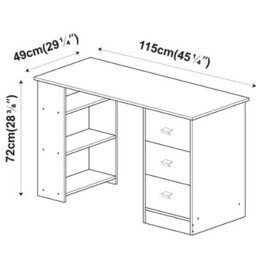 Urbn-Living Urbnliving 115Cm Width Large Computer Desk Office Makeup Vanity Dressing White Table Bedroom Drawers Shelves - thumbnail 9