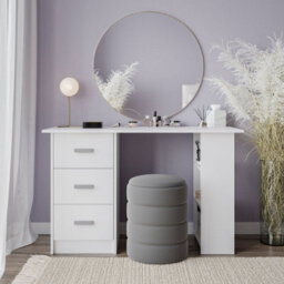 Urbn-Living Urbnliving 115Cm Width Large Computer Desk Office Makeup Vanity Dressing White Table Bedroom Drawers Shelves - thumbnail 4