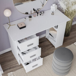 Urbn-Living Urbnliving 115Cm Width Large Computer Desk Office Makeup Vanity Dressing White Table Bedroom Drawers Shelves - thumbnail 3