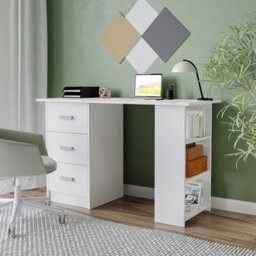 Urbn-Living Urbnliving 115Cm Width Large Computer Desk Office Makeup Vanity Dressing White Table Bedroom Drawers Shelves - thumbnail 2