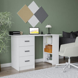 Urbn-Living Urbnliving 115Cm Width Large Computer Desk Office Makeup Vanity Dressing White Table Bedroom Drawers Shelves - thumbnail 1