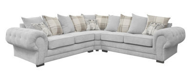Verona Corner Sofa Suite Light Grey Velour Fabric Designer Scatter Cushions - image 1