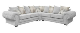 Verona Corner Sofa Suite Light Grey Velour Fabric Designer Scatter Cushions - thumbnail 1