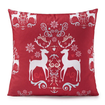 "Luxury Living Reindeer Red 18"" Christmas Cushion"