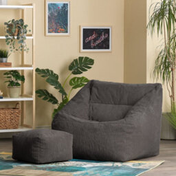 icon Natalia Large Beanbag And Pouffe Set Corduroy Charcoal - thumbnail 3
