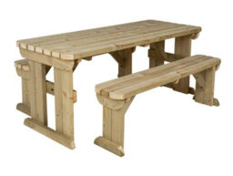 Arbor Garden Solutions Yews Picnic Bench - Wooden Rounded Garden Table And Bench Set (8Ft, Natural Finish) - thumbnail 1