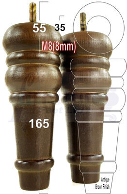 L&F 4 Replacement Furniture Feet Antique Brown Turned Wooden Legs 165mm High Settee Chairs Sofas Footstools M8 (8mm) Tsp2071 - image 1