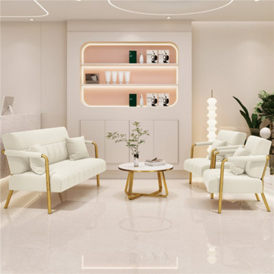 Yaheetech Beige 75.5 Cm W Velvet Accent Armchair With Gold Metal Frame - image 1