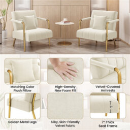 Yaheetech Beige 75.5 Cm W Velvet Accent Armchair With Gold Metal Frame - thumbnail 5